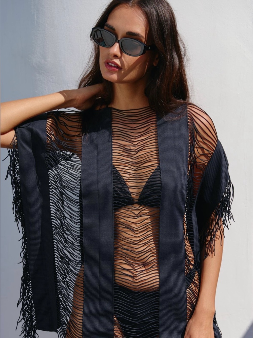 NWT Anthropologie PQ Swim Chic Black Stripe Fringe Coverup M/L